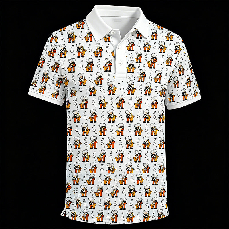 Crazy Golf Polo Shirt – All-Over Cartoon Print, Custom Logo