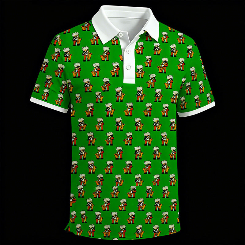 Crazy Golf Polo Shirt – All-Over Cartoon Print, Custom Logo