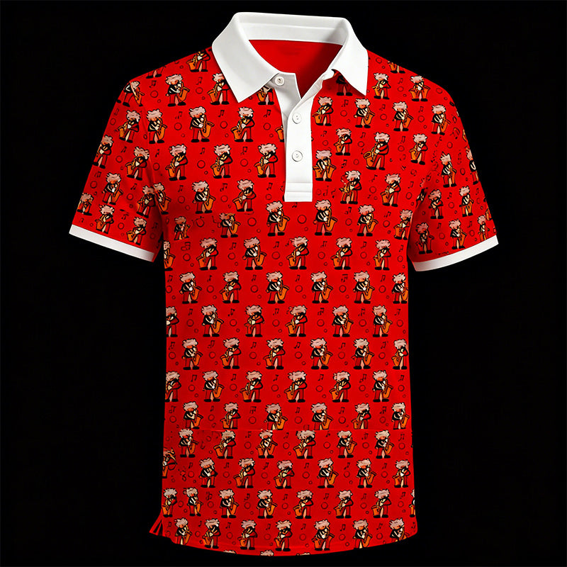 Crazy Golf Polo Shirt – All-Over Cartoon Print, Custom Logo