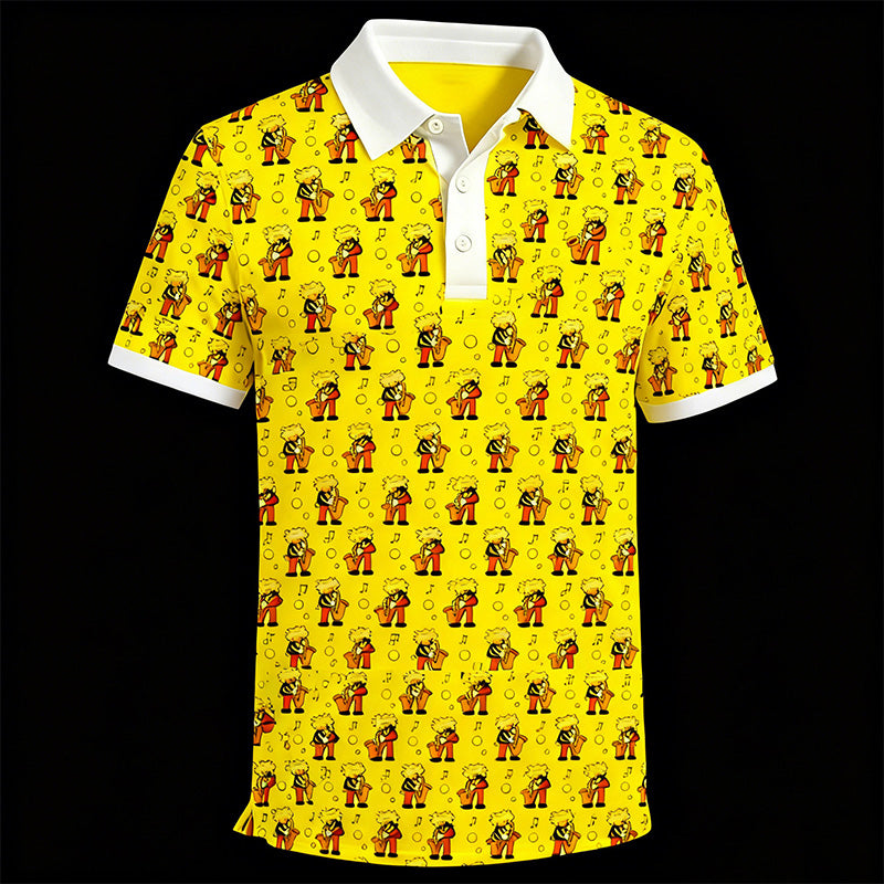 Crazy Golf Polo Shirt – All-Over Cartoon Print, Custom Logo