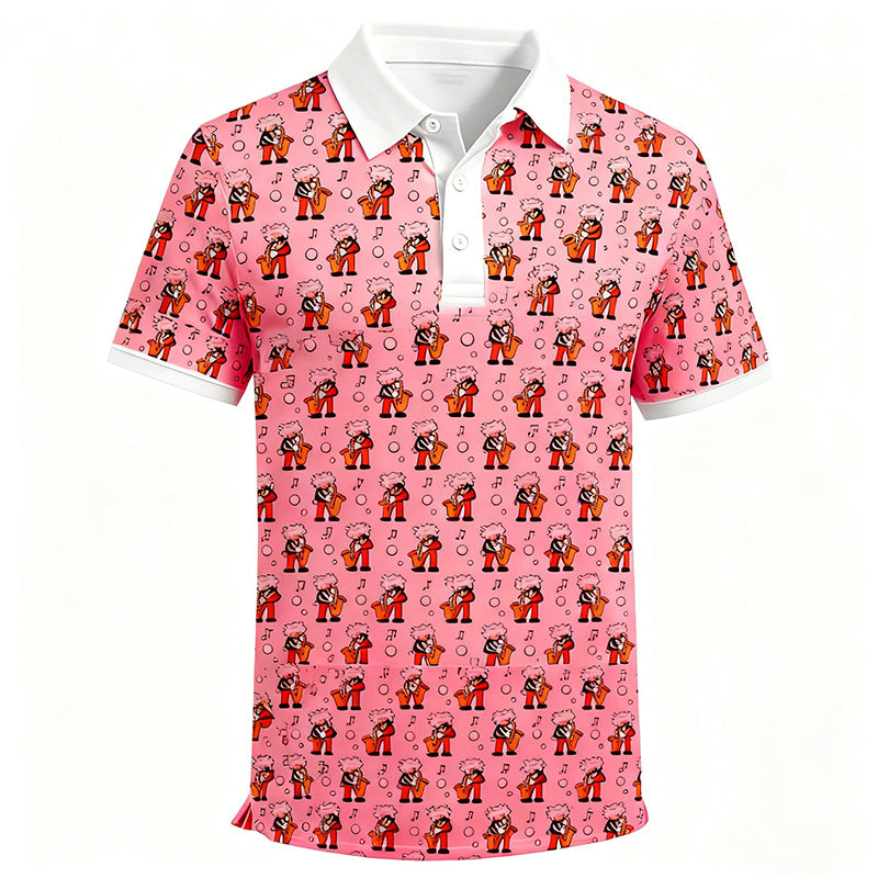 Crazy Golf Polo Shirt – All-Over Cartoon Print, Custom Logo