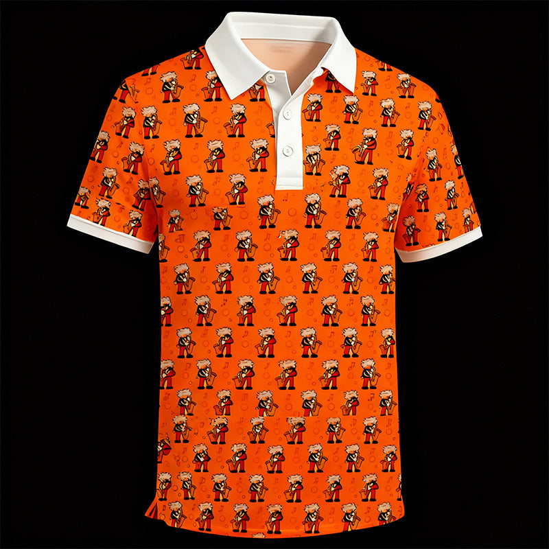 Crazy Golf Polo Shirt – All-Over Cartoon Print, Custom Logo