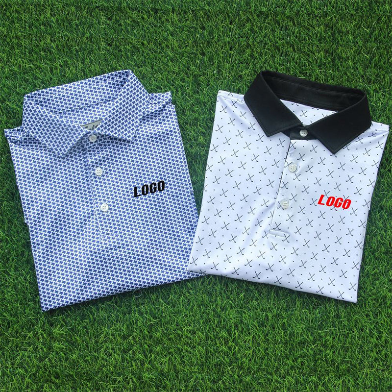 Fitted Golf Polo with All-Over Print – Contrast Collar Performance Shirt