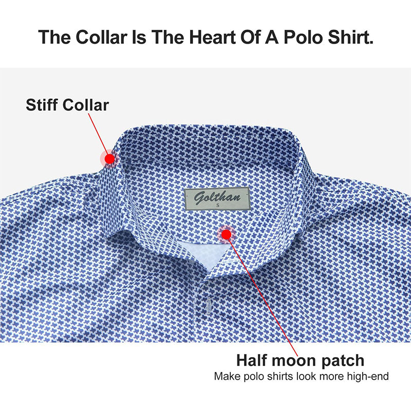 Fitted Golf Polo with All-Over Print – Contrast Collar Performance Shirt