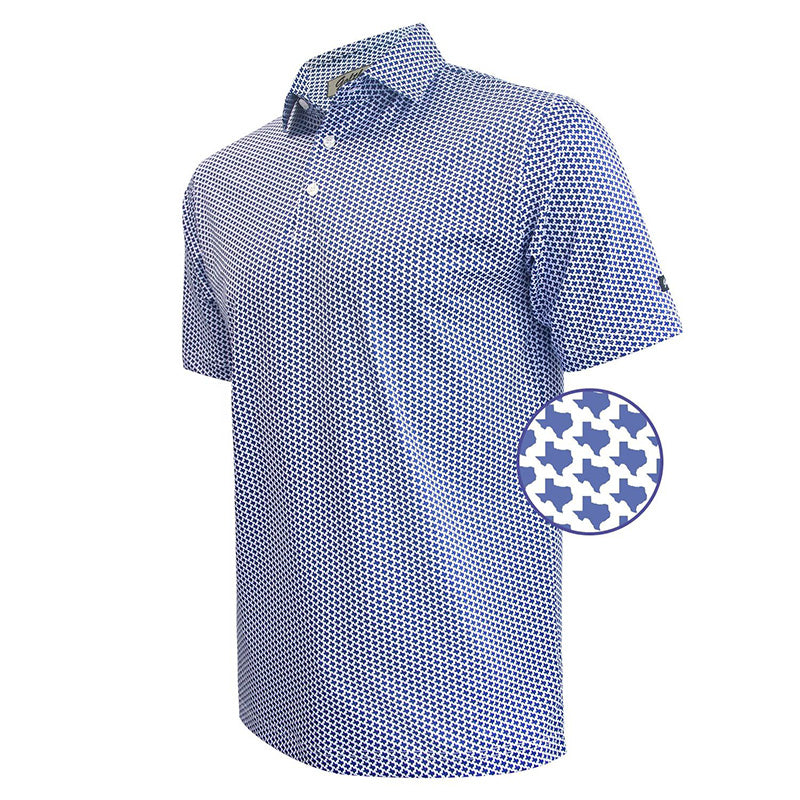 Fitted Golf Polo with All-Over Print – Contrast Collar Performance Shirt