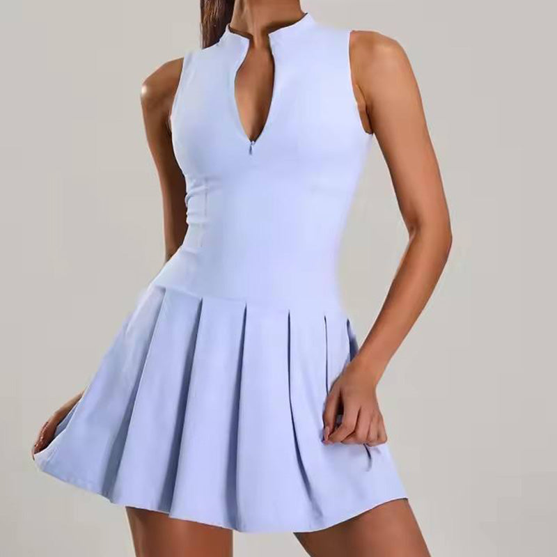 Sleeveless Pleated Golf Dress with Built-In Shorts, Quick Dry