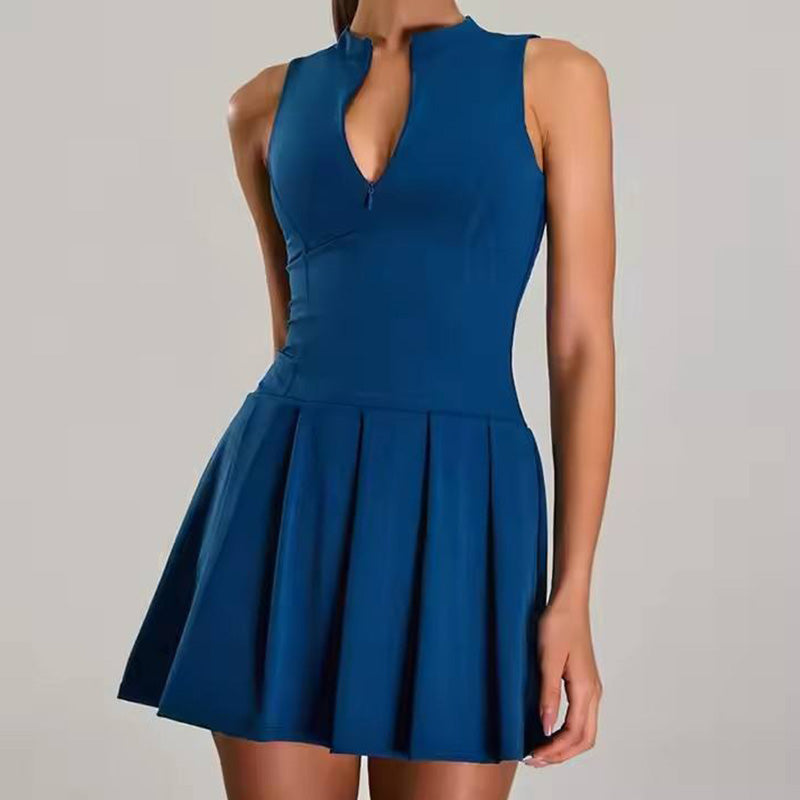 Sleeveless Pleated Golf Dress with Built-In Shorts, Quick Dry