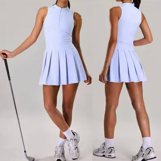 Sleeveless Pleated Golf Dress with Built-In Shorts, Quick Dry