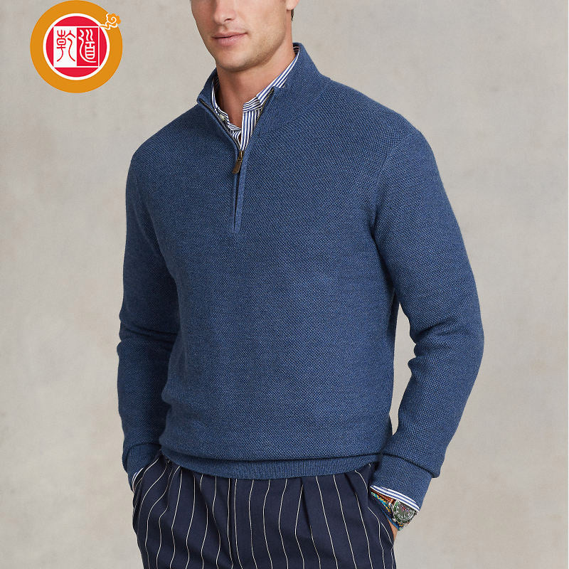 Golf Jackets for Men Quarter Zip Knit Pullover, 350g Cotton Blend OEM