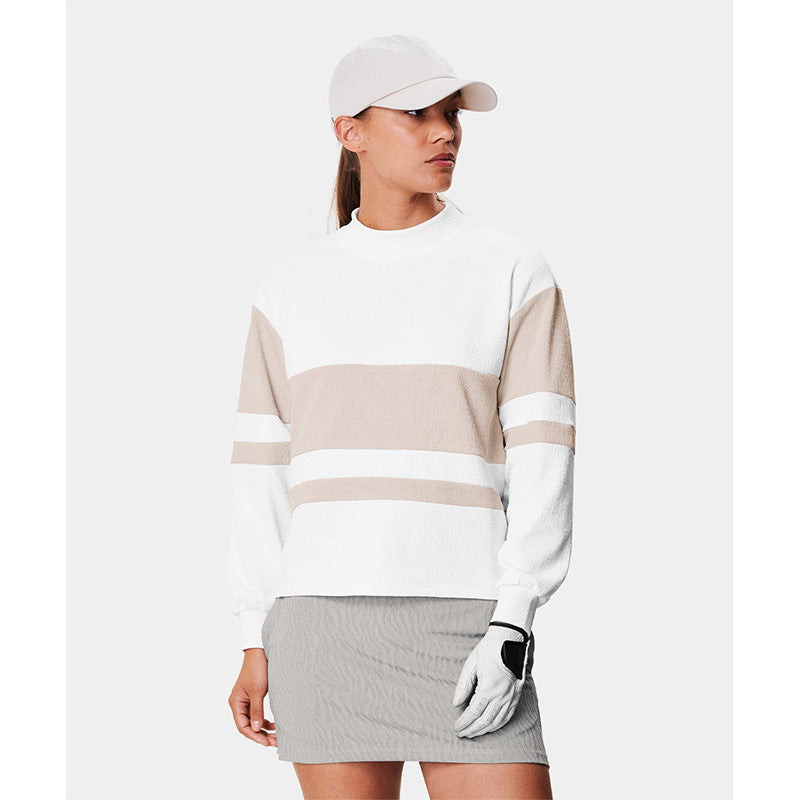 Women’s Golf Crewneck Pullover, 220g Quick-Dry Patchwork Jersey (OEM)