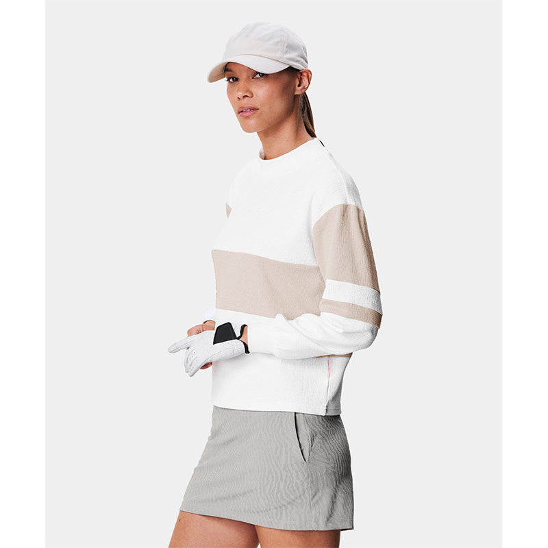 Women’s Golf Crewneck Pullover, 220g Quick-Dry Patchwork Jersey (OEM)