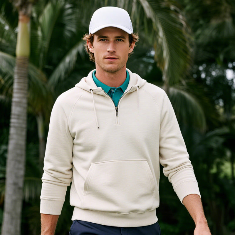 Golf Hoodies for Men Half-Zip Pullover, 350–450g Poly/Nylon Knit (OEM)