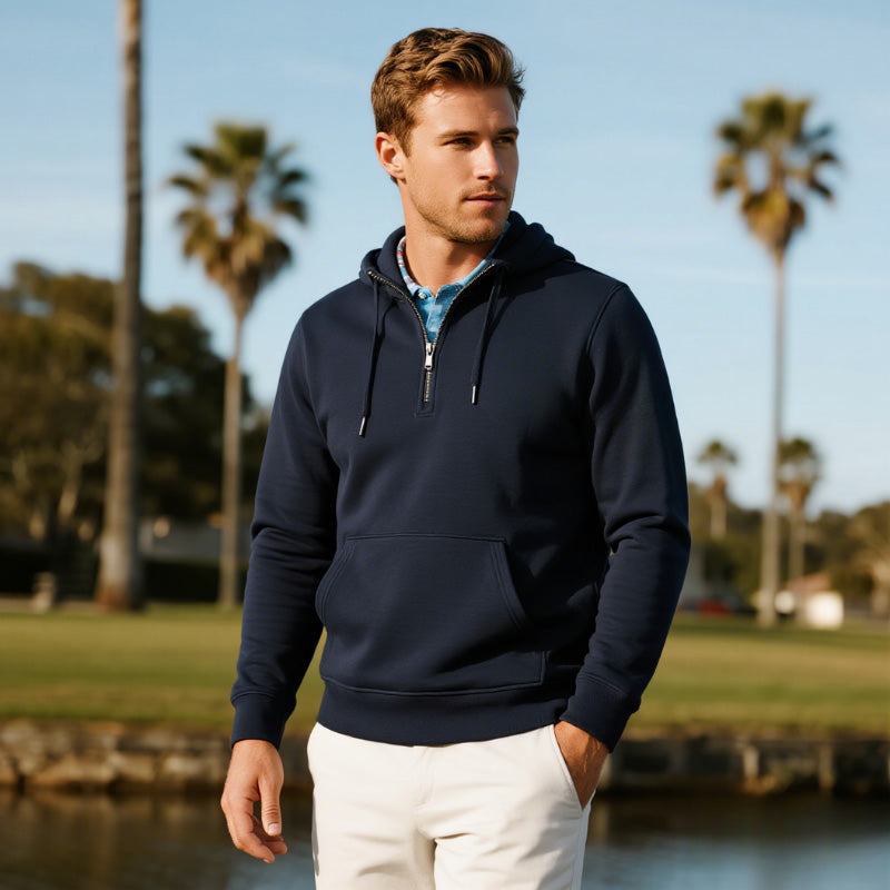 Golf Hoodies for Men Half-Zip Pullover, 350–450g Poly/Nylon Knit (OEM)