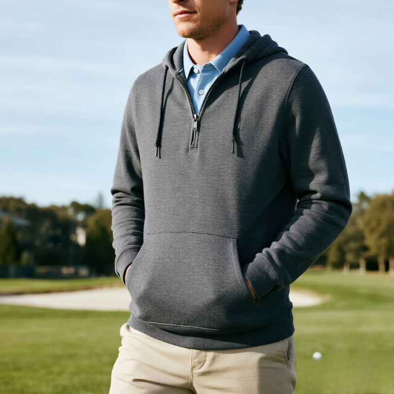 Golf Hoodies for Men Half-Zip Pullover, 350–450g Poly/Nylon Knit (OEM)