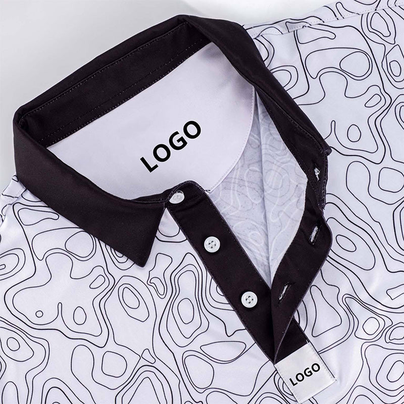 Men’s Golf Polo Shirt with Topographic Print – Quick-Dry Performance