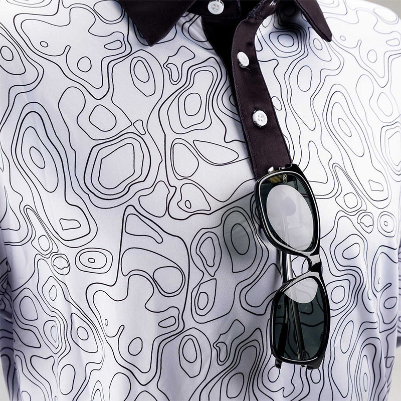 Men’s Golf Polo Shirt with Topographic Print – Quick-Dry Performance