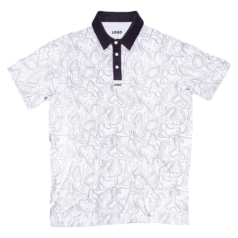 Men’s Golf Polo Shirt with Topographic Print – Quick-Dry Performance