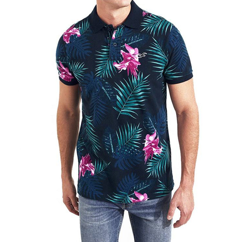 Men’s Tropical Print Golf Polo – Breathable Performance Shirt