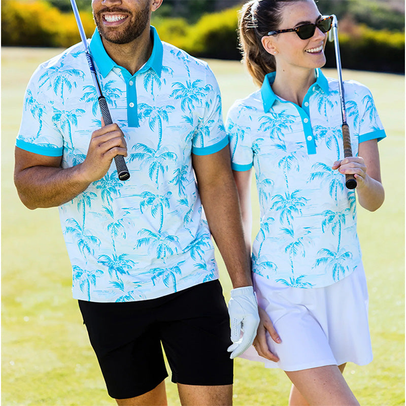 Men's Golf Polo – Tropical Palm Print Performance Shirt