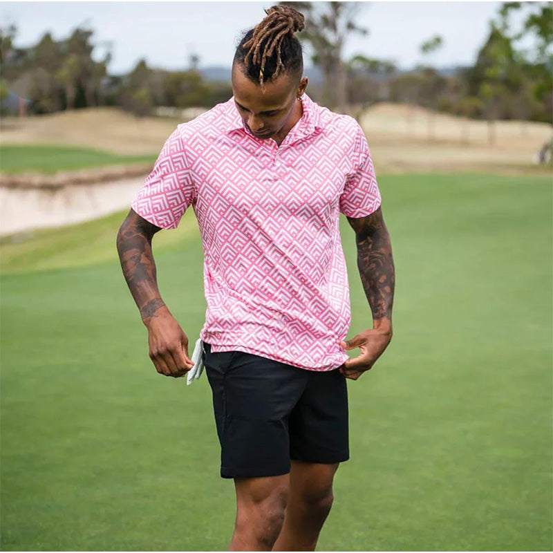 Pink Printed Golf Polo Shirt | 180gsm Quick-Dry Knit, Spandex/Poly OEM Vendor