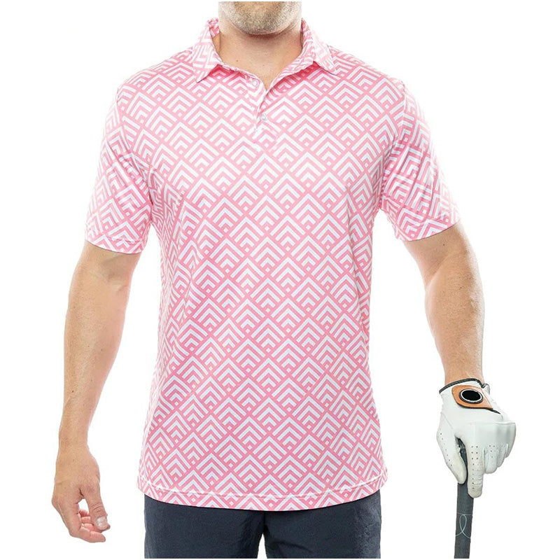 Pink Printed Golf Polo Shirt | 180gsm Quick-Dry Knit, Spandex/Poly OEM Vendor