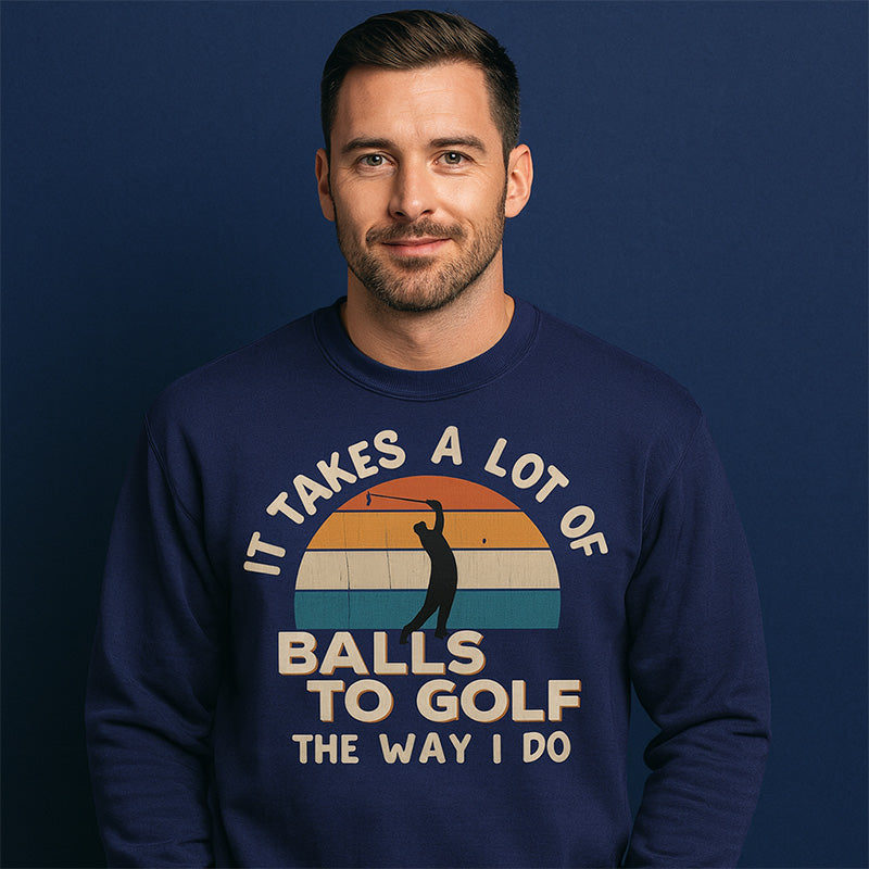 Vintage Golf Crewneck Sweatshirt with Puff Print, 330g Poly-Cotton