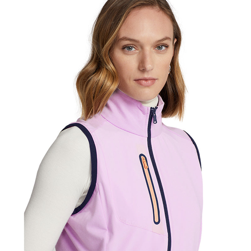 Womens Golf Vest Full-Zip Stand Collar, 240g Satin Woven OEM Custom Logo