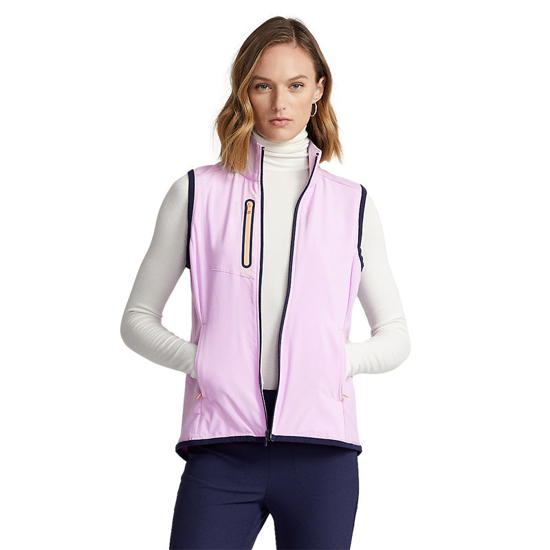 Womens Golf Vest Full-Zip Stand Collar, 240g Satin Woven OEM Custom Logo