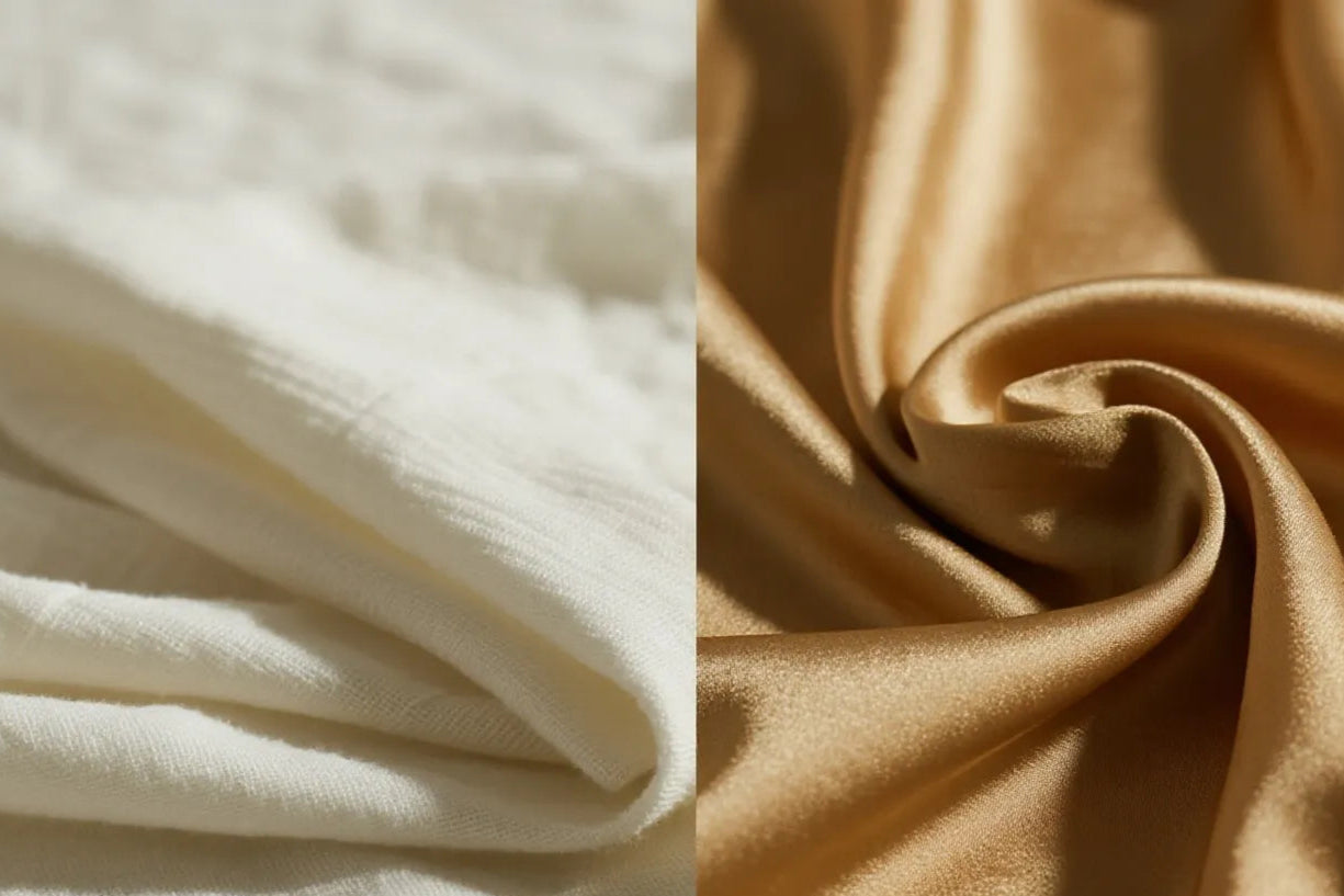 Pure cotton and silk fabric display. Choose the right fabric for the garment.