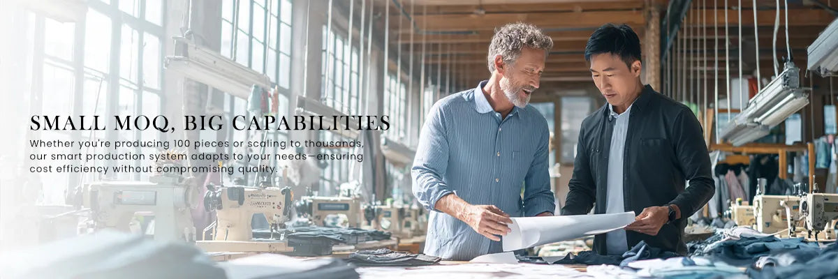 Apparel entrepreneur who have small -batch demand, discussing with clothing  engineer about his custom project