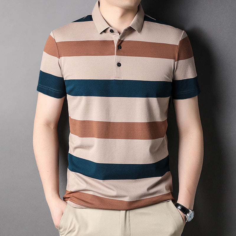 Striped Golf Polo | 200gsm Breathable Polyester Knit, Printed Stripes, OEM
