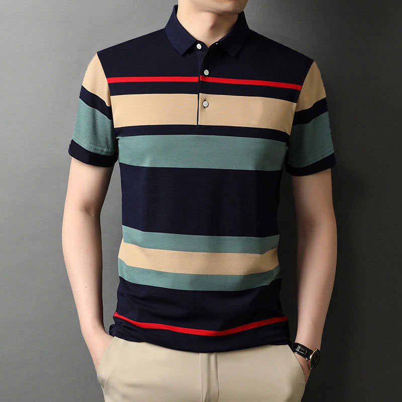Striped Golf Polo | 200gsm Breathable Polyester Knit, Printed Stripes, OEM