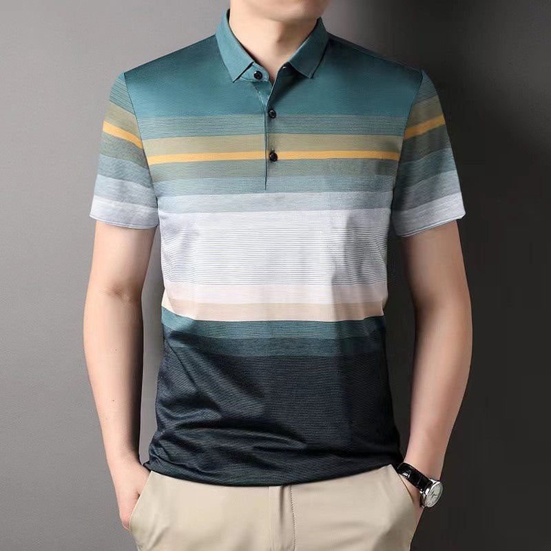 Striped Golf Polo | 200gsm Breathable Polyester Knit, Printed Stripes, OEM
