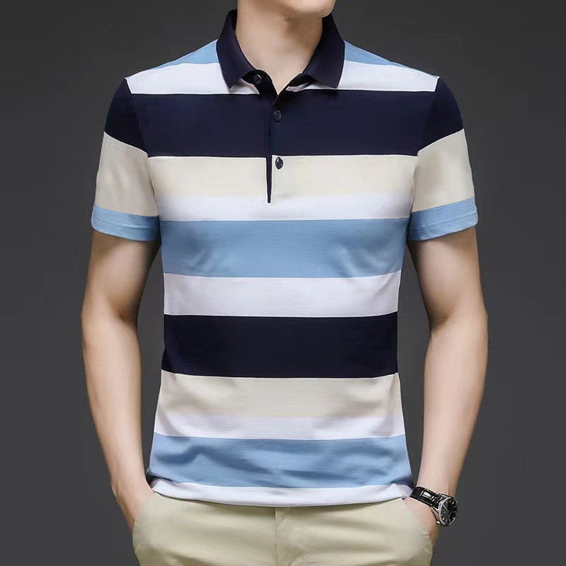 Striped Golf Polo | 200gsm Breathable Polyester Knit, Printed Stripes, OEM