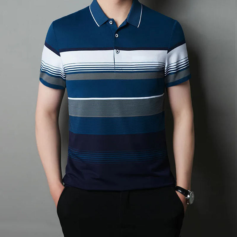 Striped Golf Polo | 200gsm Breathable Polyester Knit, Printed Stripes, OEM