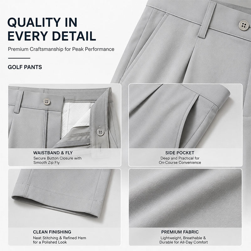 Wholesale Grey Golf Pants in Lightweight Breathable Woven Fabric