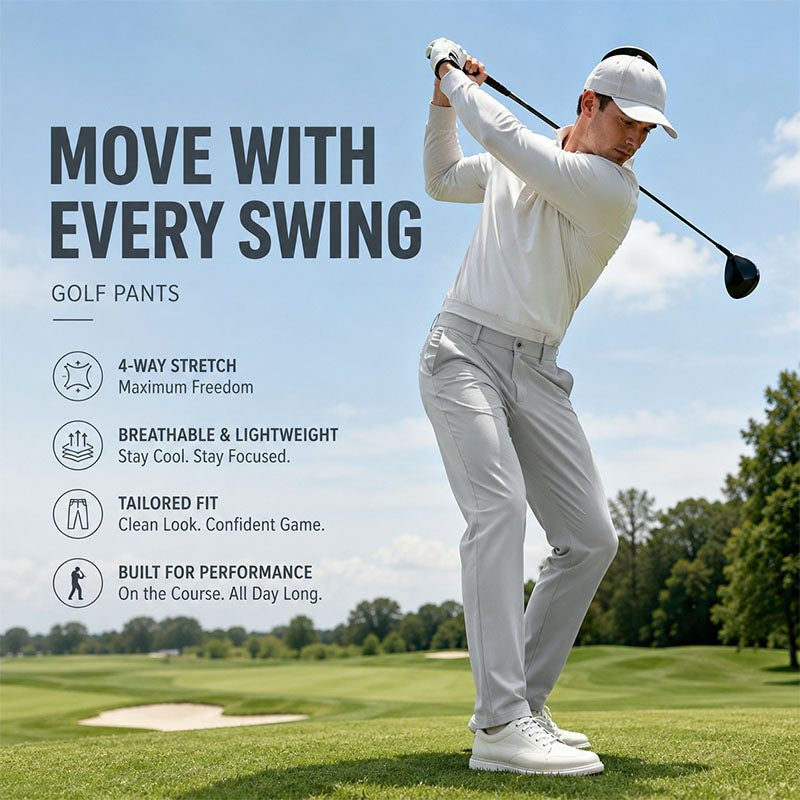 Wholesale Grey Golf Pants in Lightweight Breathable Woven Fabric