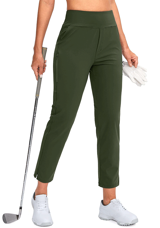 High-Waist Quick-Dry Women Golf Pants with Ankle-Length Stretch Fit