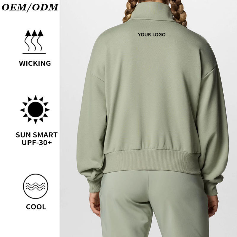 Women’s 1/4 Zip Pullover Cropped Knitted Casual Sweatshirt