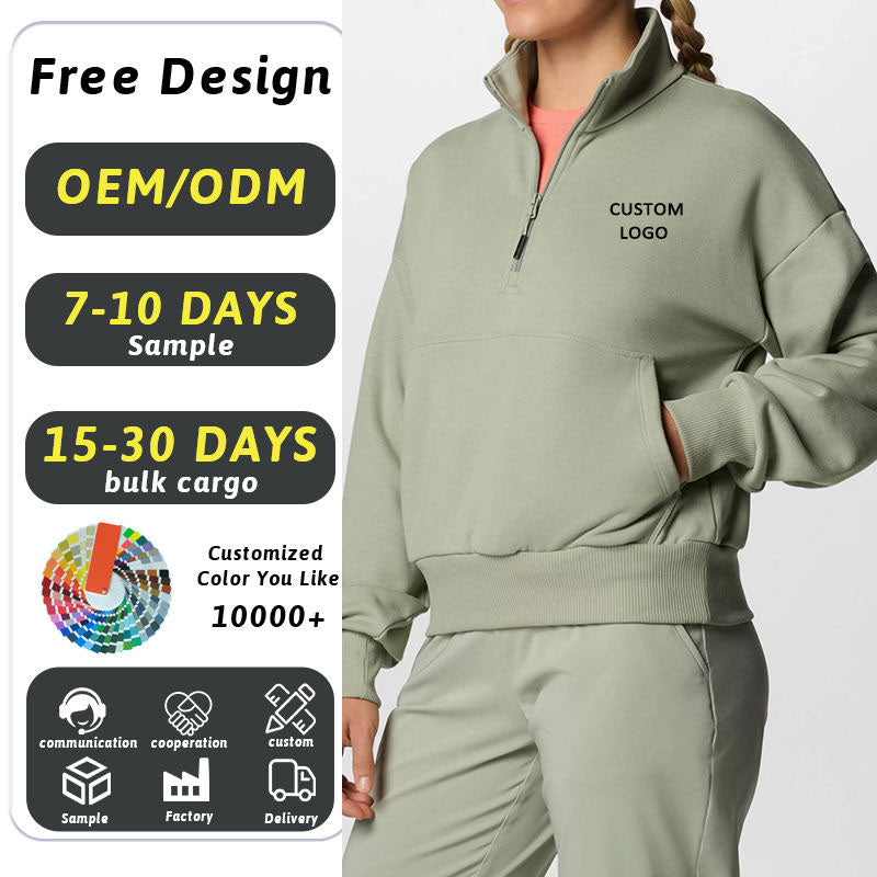 Women’s 1/4 Zip Pullover Cropped Knitted Casual Sweatshirt